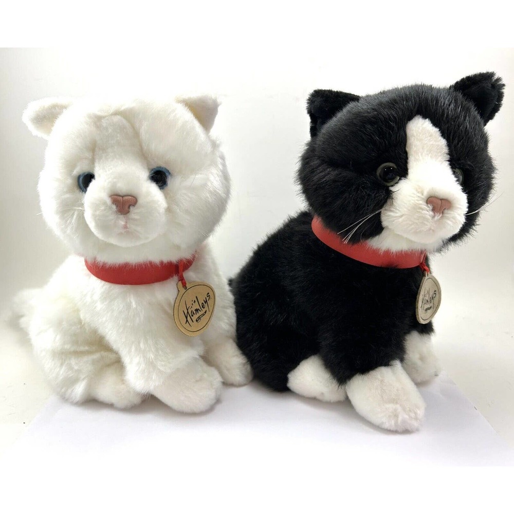 Hamleys Of London Plush Cats Set Of 2 Black White Sitting Kittens Stuffed Animal